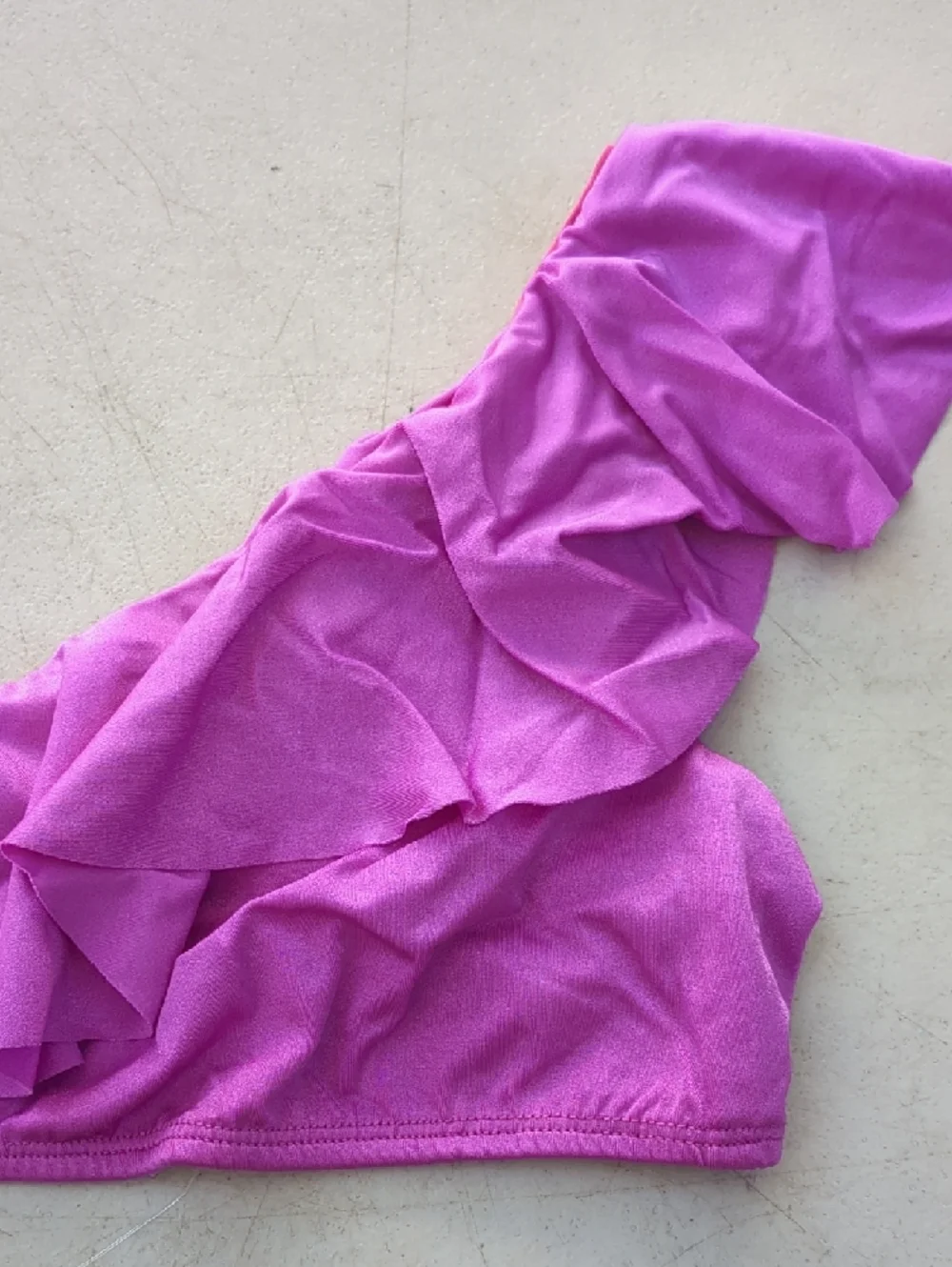 Nicolita One-Shoulder Ruffle Bikini Top in Hot Pink - Picture 3 of 6